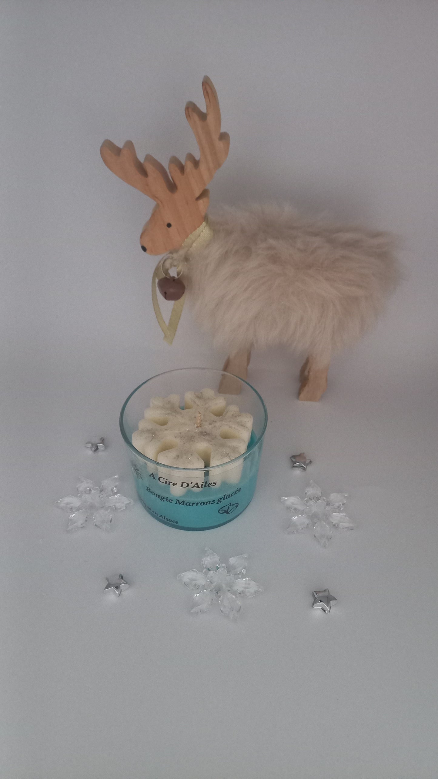 Bougie flocon de neige, marrons glacés