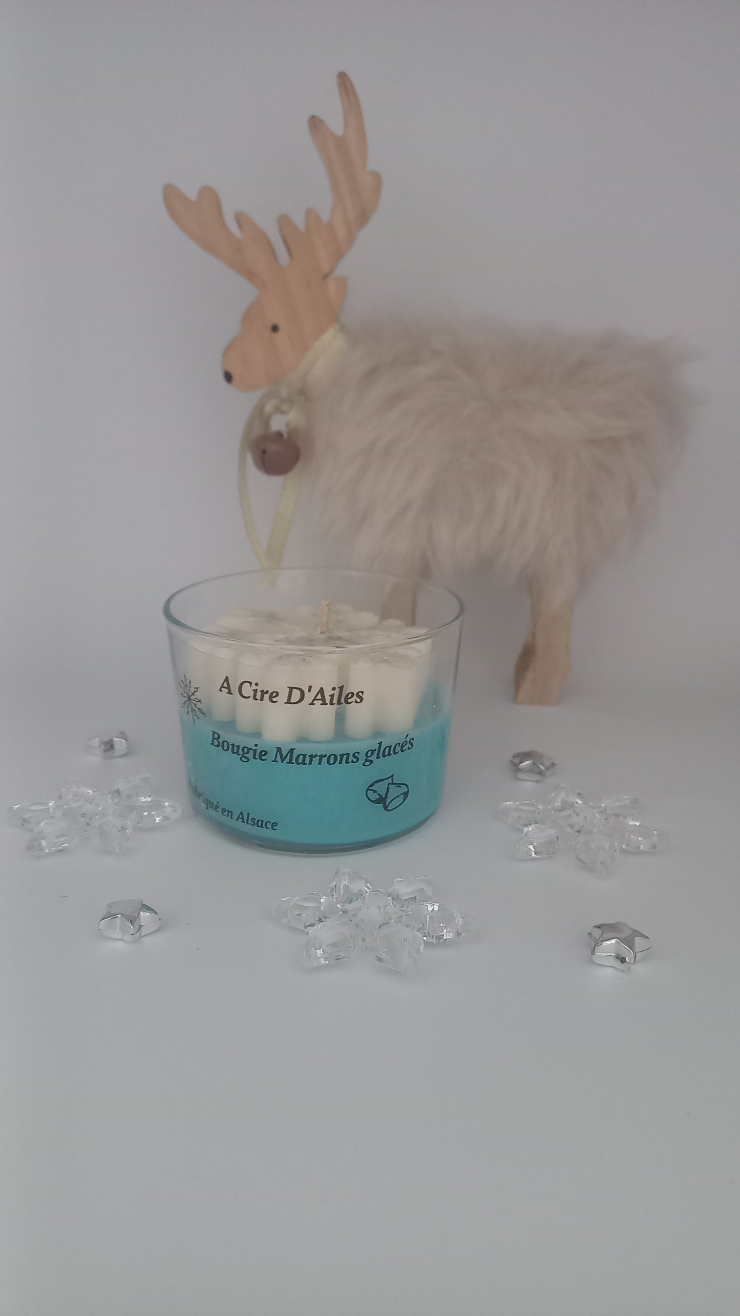 Bougie flocon de neige, marrons glacés